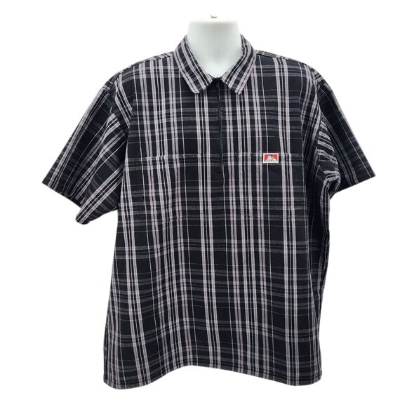 Ben Davis Mens 2XL Shirt Short Sleeve Plaid 1/2 Zip Black White Workwear Rugged - Picture 1 of 9